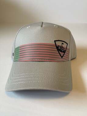 Topgolf Gray Adjustable Strapback Hat with Striped Graphic and Shield Logo